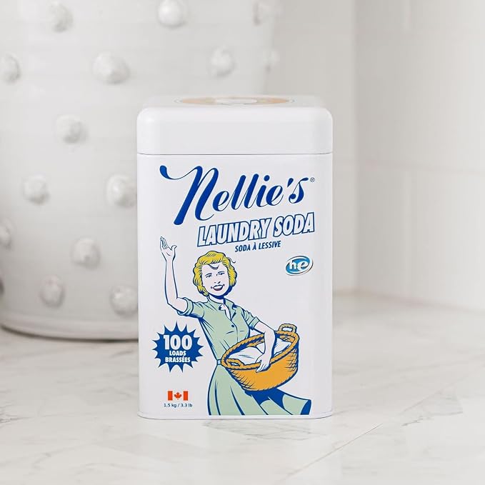 Nellie's Laundry Soda Bundle - 100 Scoops (Tin) & 50 Scoops (Pouch) - Concentrated & Septic Safe Formula - Safe for HE and Standard Washing Machines - Ideal for Sensitive Skin - Made in Canada