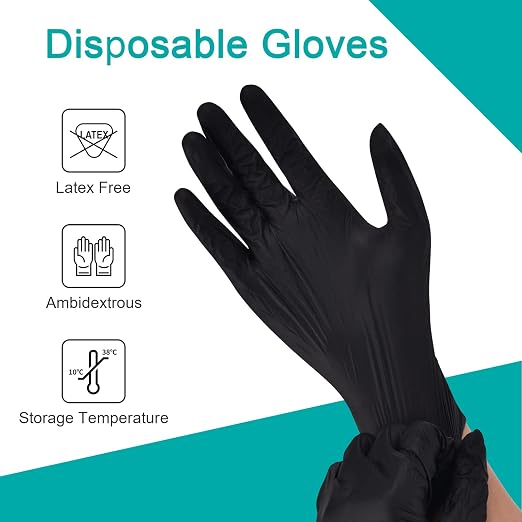 Black Vinyl Exam Gloves 4 mil 100-ct Box + Thicker Nitrile Exam Gloves 5 mil 100-ct Box(Large)
