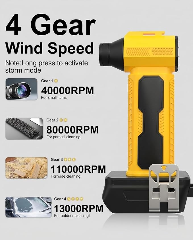 Compressed Air Duster Blower Compatible with Dewalt 20V/60V Max Battery, 130000RPM 4 Gear Adjustable Handheld Mini, Electric Air Duster Turbo Fan for Computer Car Keyboard Home(No Battery)