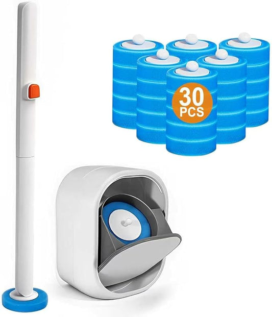 Disposable Toilet Brush with 30 Refills - Toilet Cleaning Supplies,Toilet Wand Kit with 30 High-Performance Refills,Wall Mounted Toilet Brush Holder Set for Deep Cleaning,Hygienic Bathroom Maintenance