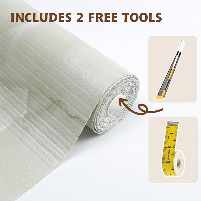 2-Layer Drawer and Shelf Liner for Kitchen Cabinet: 23.6in X 30Ft Non Slip Waterproof Shelf Paper Non Adhesive Refrigerator Liners Cyan Marble Easy Liners for Bathroom with Knife Tape Measure