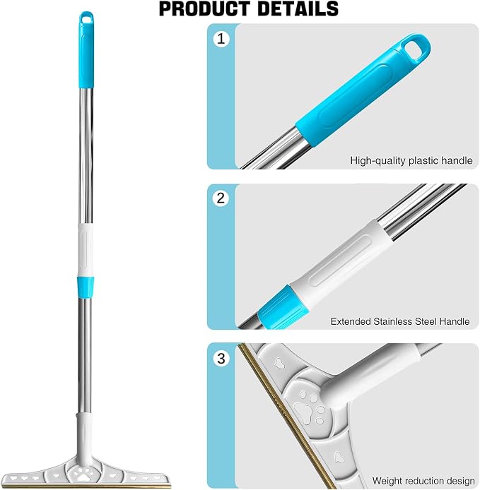 Carpet Rake for Pet Hair Removal, Large Head Carpet Scraper | 28 - 55" Adjustable Handle, Copper Blade, Gentle on Carpet, Lifts Embedded Pet Hair