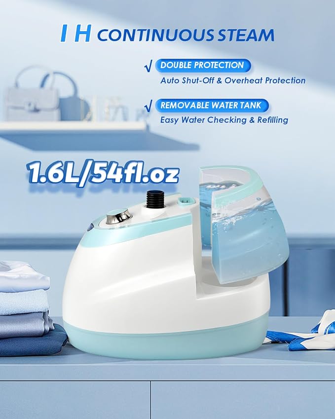Garment Steamer for Clothes Standing Flat Hanging Ironing Suitable for All Fabric Types, Rapid Heats in 25s for 1 Hour Continuous Steam, with Garment Hanger, Ironing Board, Ironing Gloves