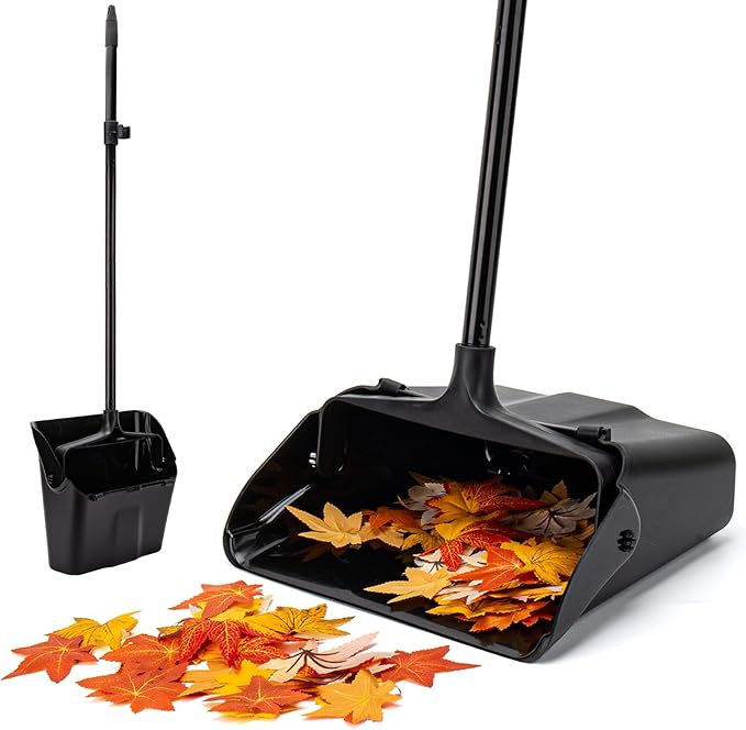 Dustpan with Long Handle, 37’’ Upright Dust Pan, Heavy Duty Standing up Dustpans for Indoor, Outdoor, Home, Office, Commercial, Industrial, Shop
