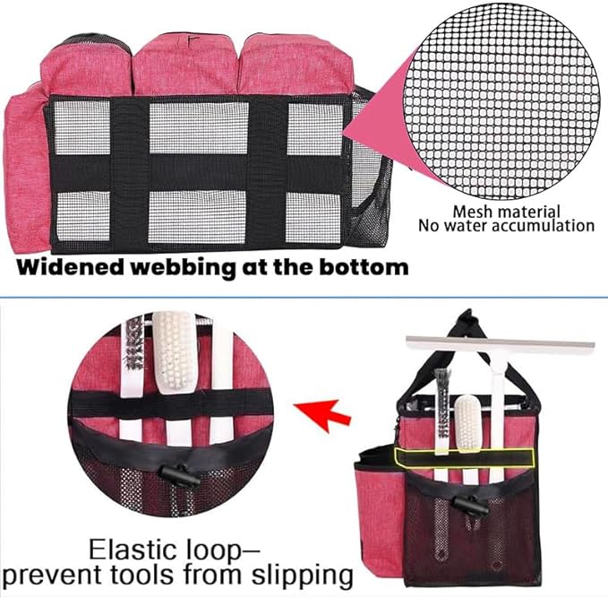 Wearable Cleaning Caddy Bag,Cleaning Supply Tote for Cleaning Supplies, Cleaning Organizer with Adjustable Shoulder and Waist Straps for Cleaners & Housekeepers (Increased Rose Red, Plus)