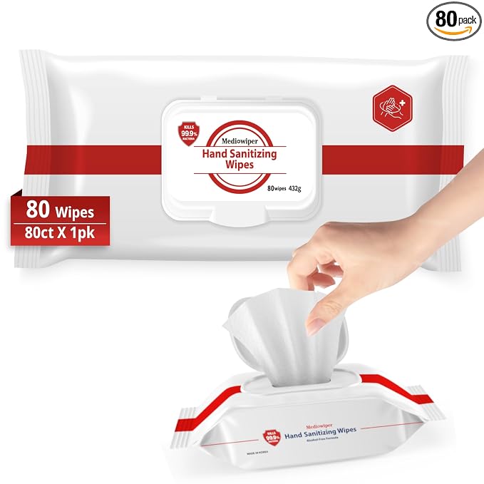 MEDIWIPER 80ct Alcohol-Free Hand Sanitizing Wipes Unscnted Wet Wipe, Hand Sanitizer (80 Wipes (80 * 1))