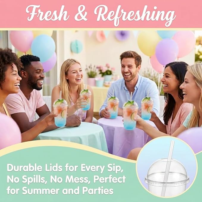Qsqwsuye 50 Set 16oz Disposable Clear Plastic Cup with Lids and Straws, Sturdy & Food Safe Iced Coffee Cups, Plastic Cold Drinks Cups for Smoothie, Milk Tea, Assorted Beverages Party Supplies
