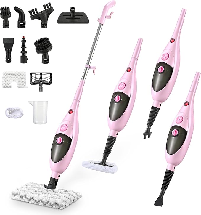 12-in-1 Steam Mop Cleaner, 15-Sec Fast Heat-Up, 1200W Floor Steamer with Double-Sided Pads, Removes 99.99% Stubborn Stains for Hardwood Floors, Marble, Clothes, Windows, Tiles, White
