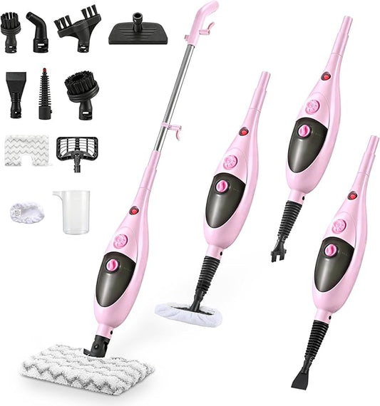 12-in-1 Steam Mop Cleaner, 15-Sec Fast Heat-Up, 1200W Floor Steamer with Double-Sided Pads, Removes 99.99% Stubborn Stains for Hardwood Floors, Marble, Clothes, Windows, Tiles, White