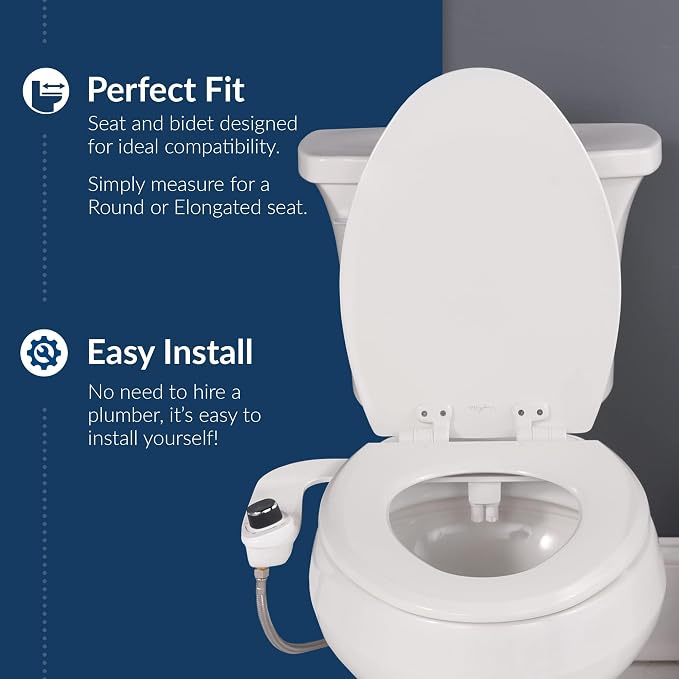 Mayfair Cassel Bidet Bundle, Slow-Close Never Loosen Toilet Seat with Perfect Fit, Fresh Water Spray, Non-Electric, Easy to Install Bidet, ELONGATED, White