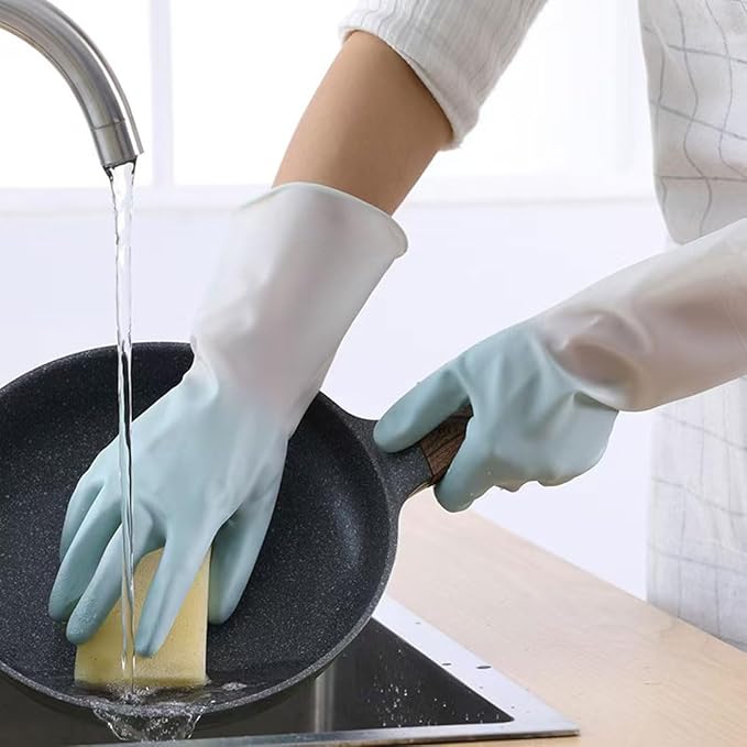 Kitchen Cleaning kit, 3 Pairs Reusable Waterproof Household Dishwashing Cleaning Gloves, 6 PCS Steel Wool Scrubbers with Handle, 5 PCS Crevice Cleaning Brush Set.