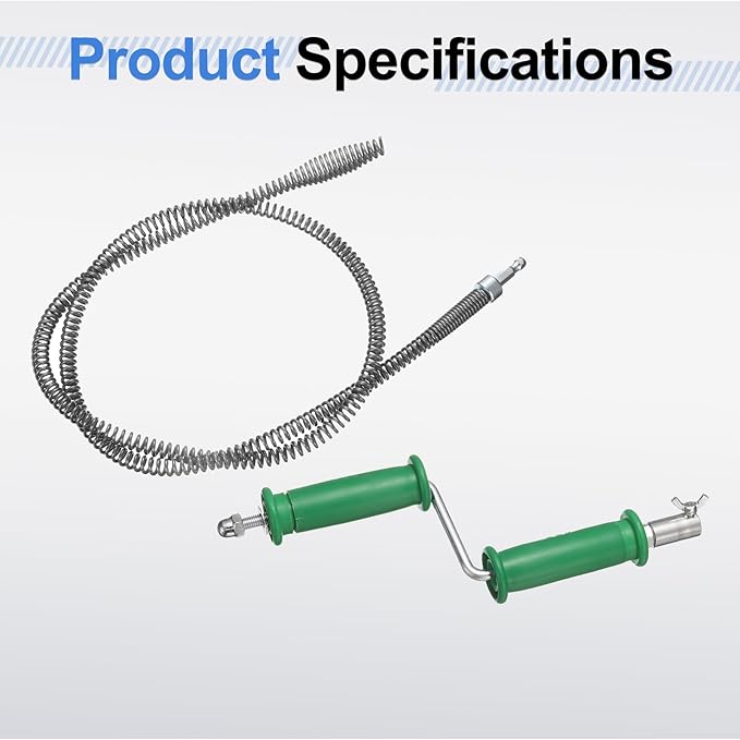 HARFINGTON Plumbing Drain Auger 3/8" (10mm) Dia. 6.5ft Manual Toilet Snake Flexible Drain Cleaner Tool with Drill Connector Spring Unclog Hair for Bathroom Kitchen Toilet Bathtub Sewer Sink
