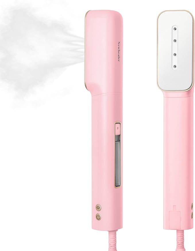 Newbealer 100-240V Clothes Steamer, 2in1 Travel Iron, 2 Steam Levels, 90ml | Portable for On-the-Go, Heats in 20s, Dry Iron No Clamp, 180° Swivel Head, 360° Leak-Proof, Auto-Off, Self-Clean, Light Pink