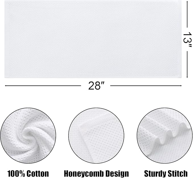 Kitinjoy 100% Cotton Waffle Weave Kitchen Hand Towels (13 X 28 Inches, White), 12-Pack Super Soft and Absorbent Dish Towel for Drying Dishes