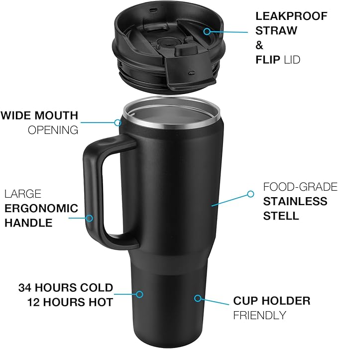 EALGRO 50 oz Tumbler with Handle, Insulated Tumblers with Lid and Straw, Large Metal Sports Water Bottle Jug, Thermal Stainless Steel Travel Coffee Mug Cup, Sage Green
