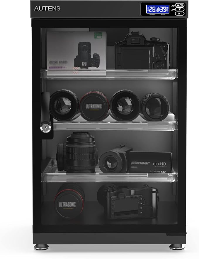 80L Dehumidifying Dry Cabinet Box, Digital Control Noiseless and Energy Saving, 4 Layers for DSLR SLR Camera Lens and Electronic Equipment Storage,Temperature Humidity LED Dual Screen