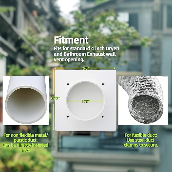 CulinaryEdge Magnetic Dryer Wall Vent Cover Outside Exterior 4 Inch, Bathroom Exhaust Fan Hood Duct Vent Kit Cover Outdoor（White）