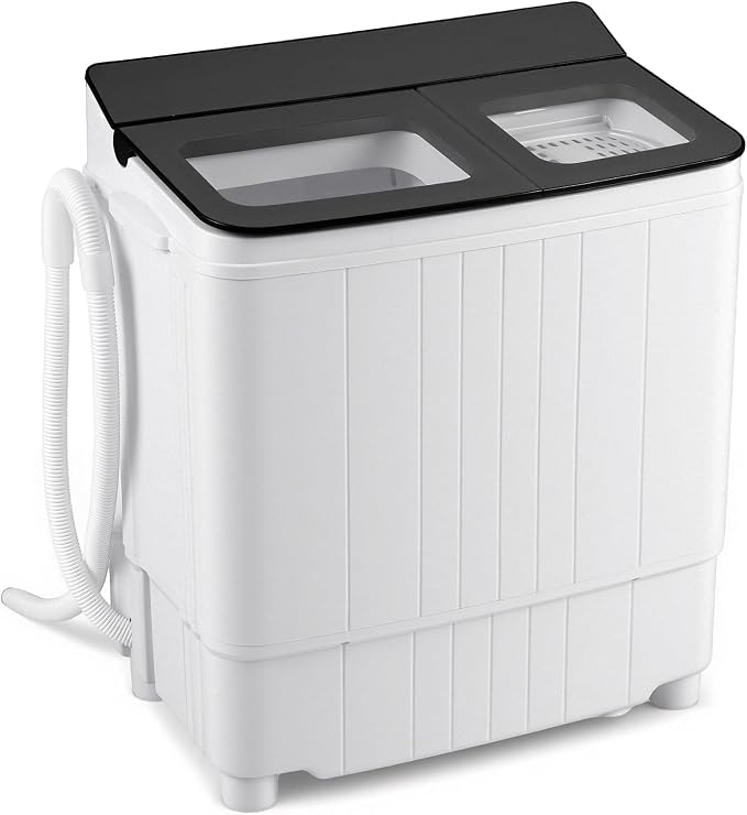 Giantex Portable Washing Machine, 18LBS Twin Tub Mini Compact Laundry Washer Spinner Combo with Drain Pump, 11Lbs Washer and 7Lbs Spinner for Apartments, RVs, Dorms, Gray+White