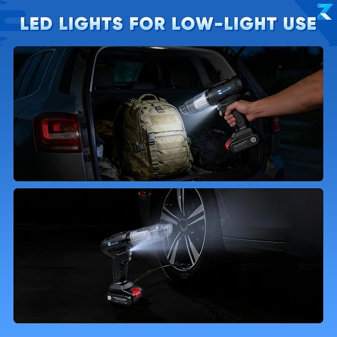 3 in 1 Cordless Car Vacuum and Air Compressor, LED Light,5000PA Powerful Suction&150PSI Auto-Shutoff Tire Inflator, with 3 Filters,45W Fast Charging for Car, Home,Motorcycle, Bicycle, Air Mattres