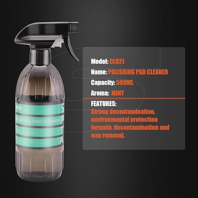 Microfiber Towel and Wool,Foam Pad Cleaner, SPAT 16oz 500ml Microfiber and Foam Pad Cleaner, Removes Polish, Wax, and Sealant Residue, Restores Your Car Cleaning Cloths' Effectiveness -CL021