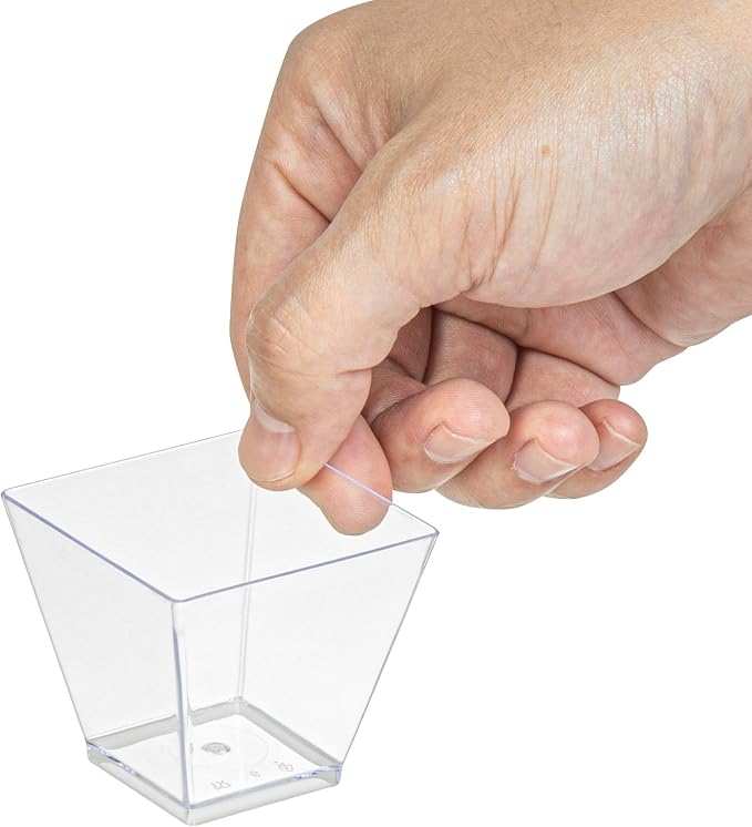 Restaurantware 2 Ounce Mini Kova Cups 20 Square Small Appetizer Cups - Lids Sold Separately Heavy-Duty Clear Plastic Parfait Cups Serve Mousse Puddings Or Samples For Weddings Or Parties