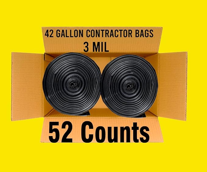 BEIDOU-PAC Contractor Heavy Duty Trash Bags 42 Gallon | 52 Count | 3 MIL | 32.8" X 46" | Large Black Flap Tie Construction Garbage Bags for Business Home Commercial, Industrial, Storage, Outdoor
