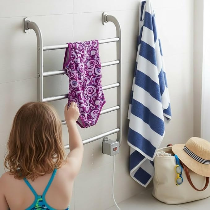 Warmrails Regent Towel Warmer - Wall Mounted Towel Warmer Rack for Drying Towels and Garments - 25.5-Inch Nickel Finish Frame with 5 Bars - Model HSRS