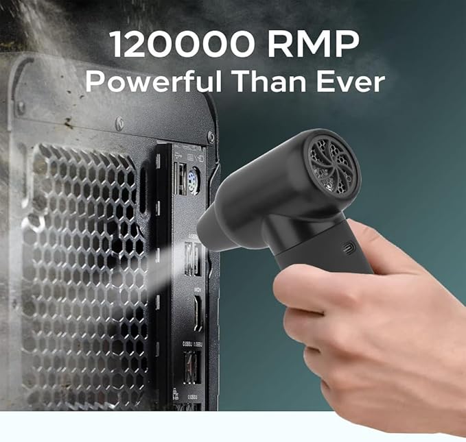Compressed Air Duster - Electric Duster for Hair Barber, 3 Gear Mini Portable Jet Dry Air Blower, Cordless Vacuum Cleaner, for PC, Office,Salon, Fan, Laptop, Keyboard, Car -Black