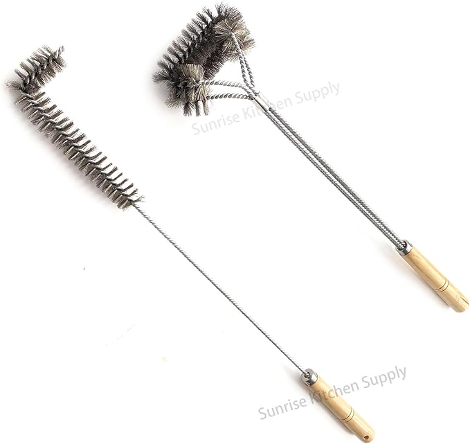 SUNRISE Fryer Brush with Long Handle (Stainless Steel, L and Double Brush)