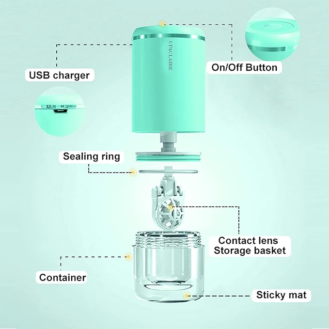 Ultrasonic Contact Lens Cleaner, Intelligent Cleaning Machine for Soft Contact Lenses, Green