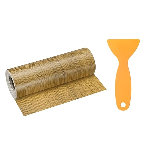 HARFINGTON Wood Grain Repair Tape 6 Inch x 33ft Self Adhesive Repair Patch Tape Simulated Wooden Floor Tapes with Plastic Scraper for Tables Doors Windows Furniture, Yellow Teak