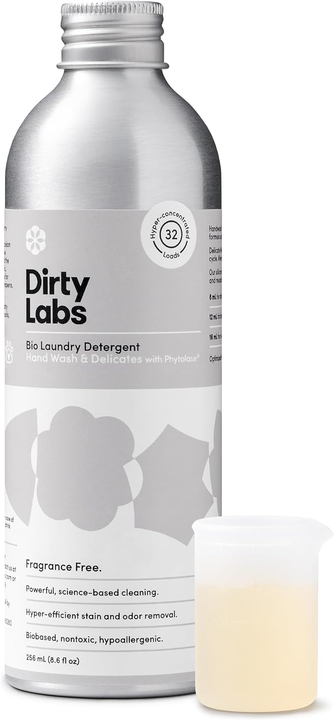 Dirty Labs | Hand Wash and Delicates | Scent Free | 32 Loads (8.6 fl oz) | Bio Enzyme Liquid Laundry Detergent | For Fine Silks, Wools, Handwash Garments | Hyper-Concentrated | Non Toxic