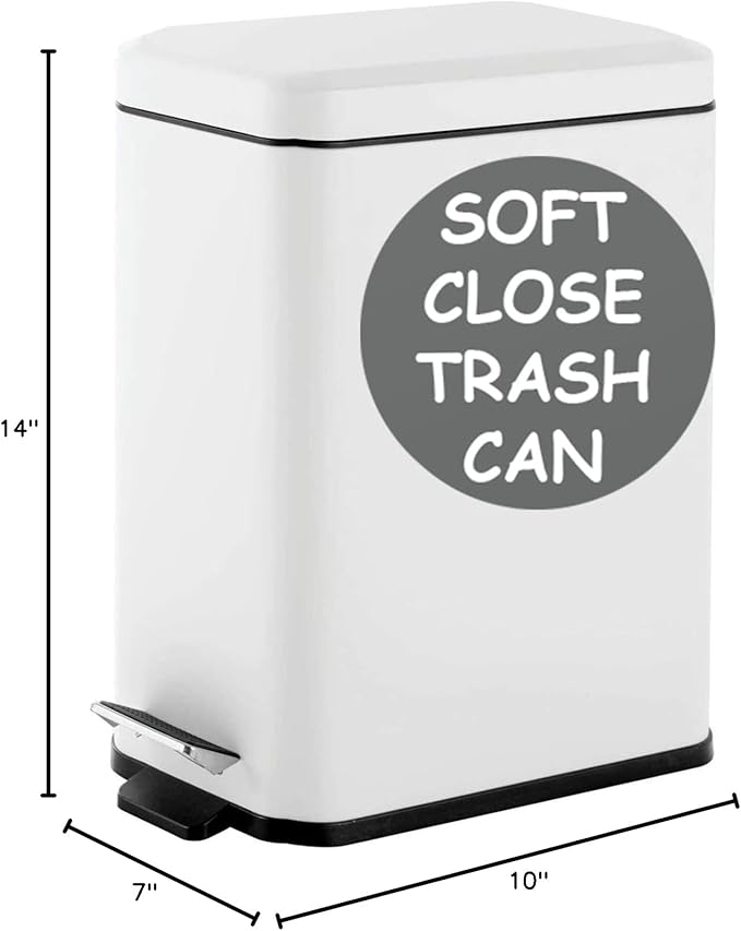 Homie Soft Close, Slim Trash Can 3.2 Gallon with Anti - Bag Slip Liner and Lid, Use as Mini Garbage Basket, Slim Dust Bin, or Decor in Bathroom, Restroom, Kitchen, or Bedroom (Shiny White)