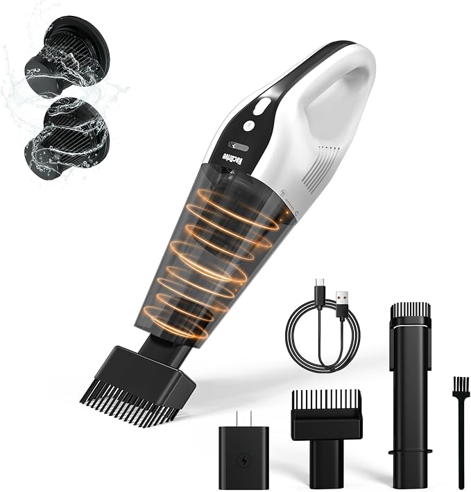 Handheld Vacuum Cordless, Portable Car Vacuum Cleaner with Strong Suction, Rechargeable Hand Held Vacuum with Multi-Nozzles & Washable Filter for Home, Car, Pet Hair, Off White