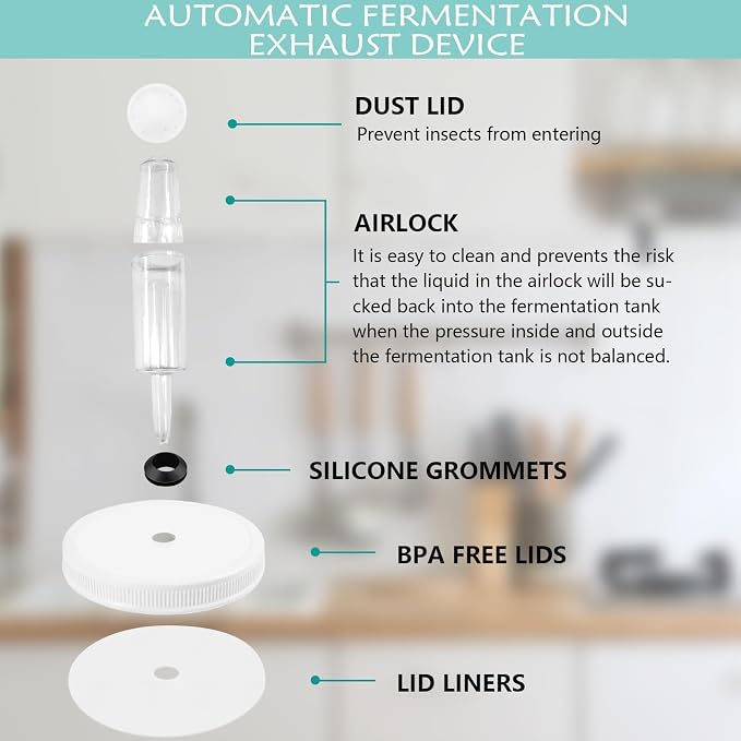 Artcome 2 Pack 1 Gallon Fermentation Jars with Airlocks & Lids - Transform Gallon Jar Into a Fermenter - Perfect for Pickles, Hard Kombucha, Beer, Wine, Cider - Gallon Lid with Econolock Airlock
