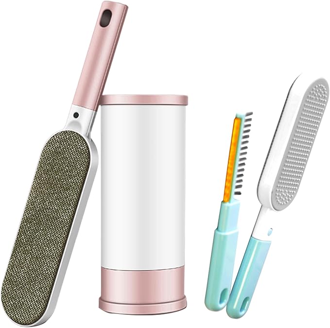 2PCS Lint Brushes for Clothes, Cat Dog Hair Remover for Lundary, Self-Cleaning Lint Remover for Bed Sofa Coat, Best Hair Cleaning Brushes Better Than Lint Roller (Large Pink and Mini Blue)