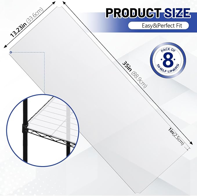 Sliner 8 Pack 14 x 36 Inch Wire Shelf Liner Clear Plastic Waterproof Liners for Organizing Metal Rack Shelves, Kitchen Cabinets, Cupboard, Pantry