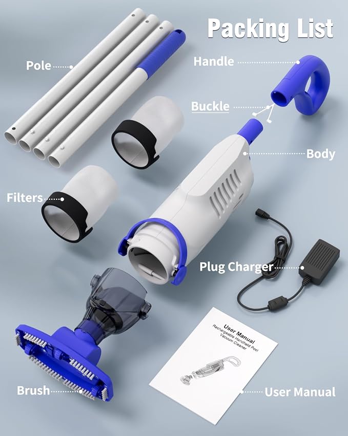 Little Shark Pool Vacuum for Above Ground Pool, Hot Tub Vacuum with a 60w Motor,18 Gal/Min Powerful Suction, Compact & Light Pool Vacuum with 5000mAh Battery, 1h Running Time