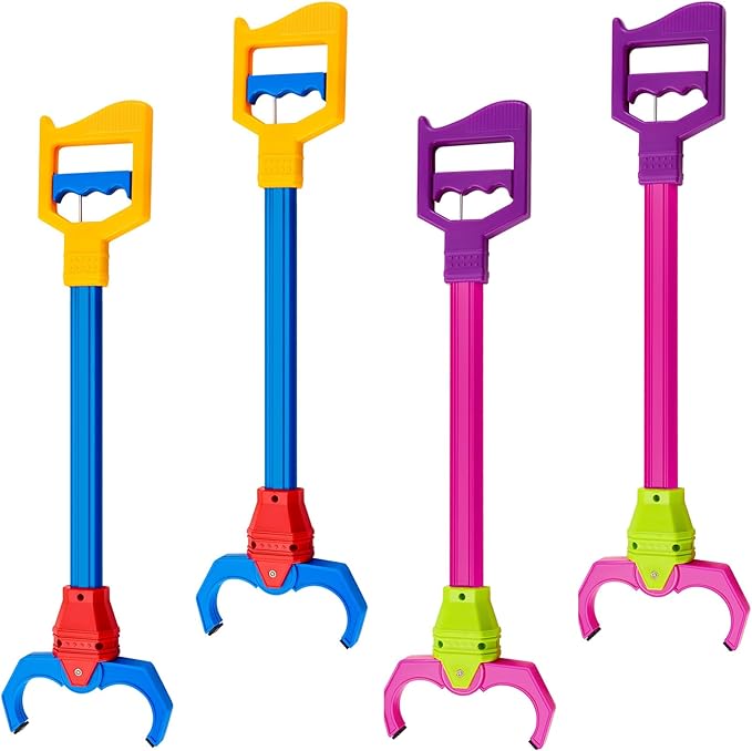 Lewtemi Interactive Grabber Claw Toy for Kids, 18 Inch Robot Arm Hand Claw Reacher Pickup Tool, Hand Eye Coordination & Fine Motor Skills Stem Toys Gift Pack for Boys Girls(Red, Blue,4 Pcs)