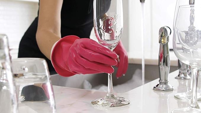 Casabella Premium Waterblock Cleaning Gloves - 6 Pair (12 Gloves) Pink - (Medium)
