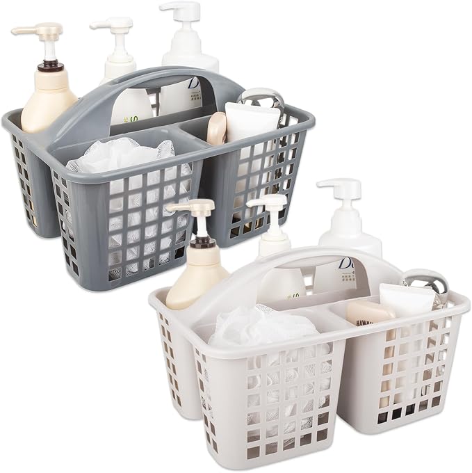 JiatuA Portable Shower Caddy Basket with Compartments Cleaning Supplies Organizer with Handle Plastic Storage Divided Basket Tool Bin for Bathroom, Bedroom, Kitchen, College Dorm, Grey & Light Grey