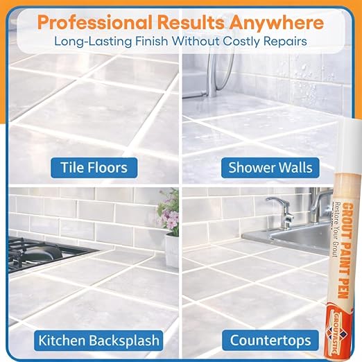 Deep Clean & Restore Bundle – Heavy Duty Tile & Grout Cleaner with White Grout Paint Pen 2-Pack – Degreaser & Grout Whitener Kit for Bathroom, Kitchen, Shower