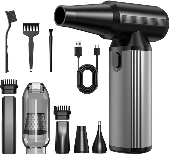 Compressed Air Duster, 3-in-1 Electric Duster & Vacuum, Air Duster Rechargeable- Brushless Motor, 3-Speed Adjustable Dust Blower for Keyboard, Computer, Car, Home, Outdoor