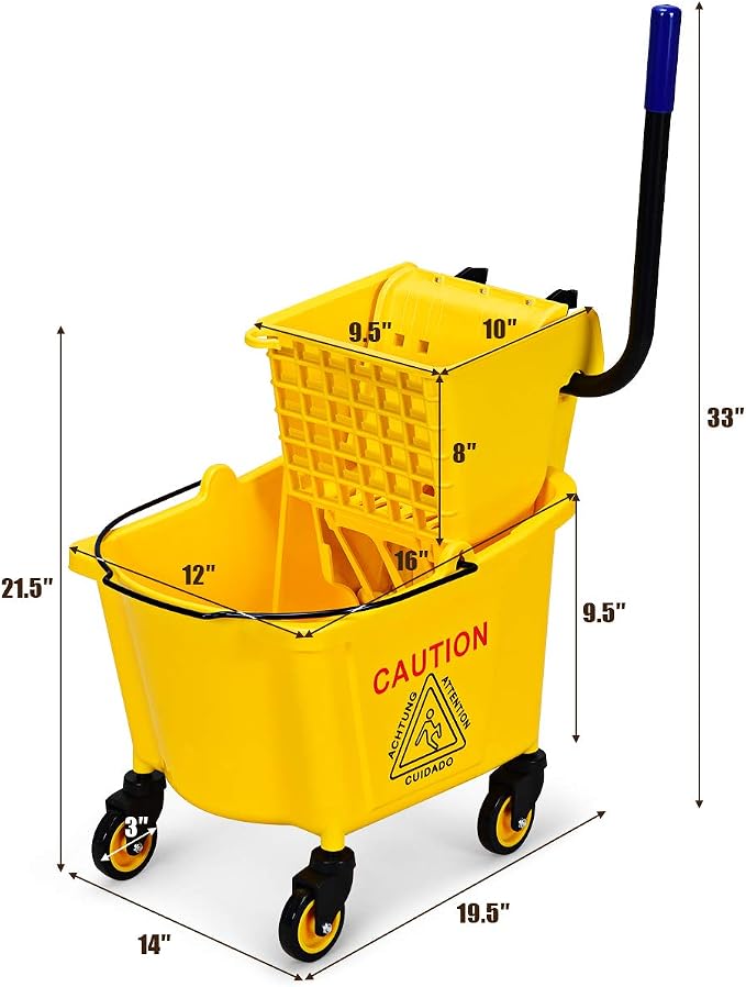Goplus Commercial Mop Bucket with Wringer, Household Portable Mop Bucket, Ideal for Household and Public Places Floor, 26 Quart Capacity, Yellow (26 Quart)
