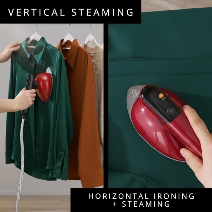 Smart Steam – 2-in-1 Handheld Garment Steamer & Iron with 6ft Steam Hose, 7 Steam Levels, Digital Display, 1.1L Tank, Steam Burst, Auto-Off Safety, For Home & Upholstery