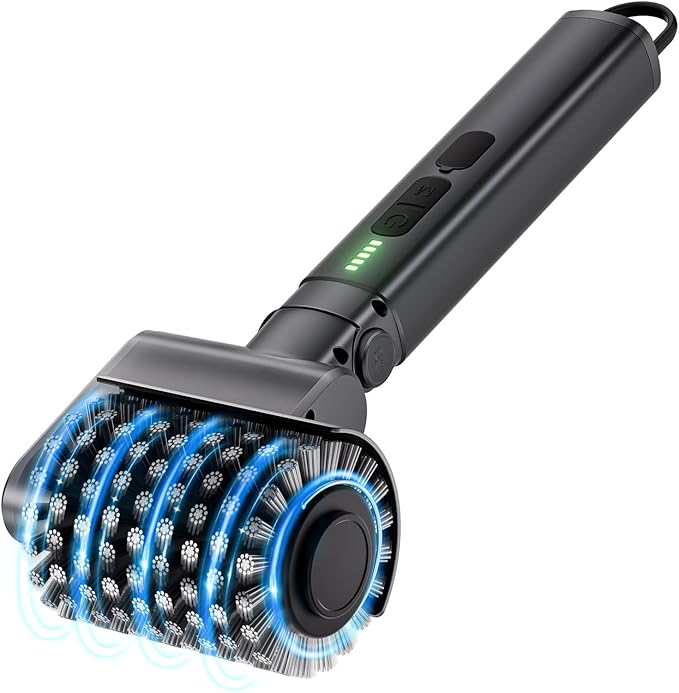 Electric Grill Brush for Outdoor, Electric Grill Cleaner with 2 Heads, 3-Speed & Angle Adjust Cordless BBQ Grill Brush, 150Mins Runtime Grill Cleaning Brush for Outdoor Barbecue Grates