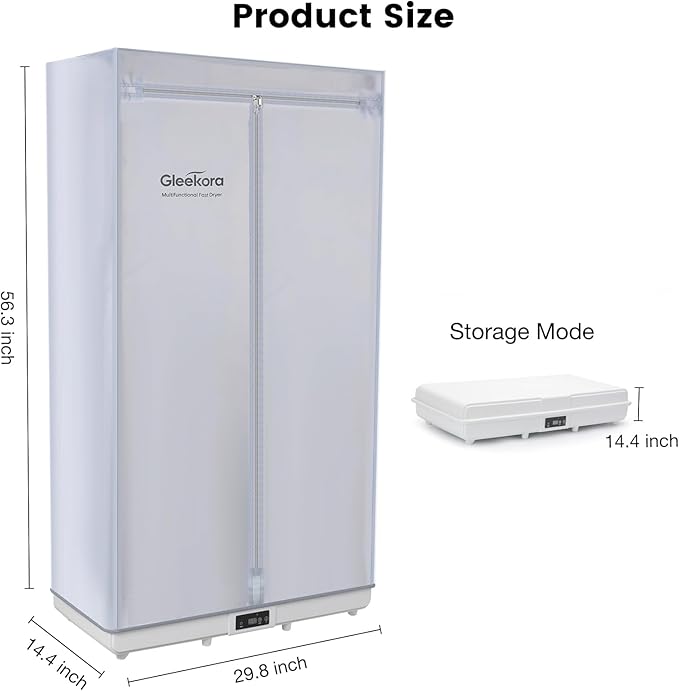 Portable Clothes Dryer Tent, Easy Installation Foldable Compact Electric Dryer Machine, 1200W Quiet Fast Drying with Adjustable Timer, Large Capacity for Apartment, RV, Travel (Gray)