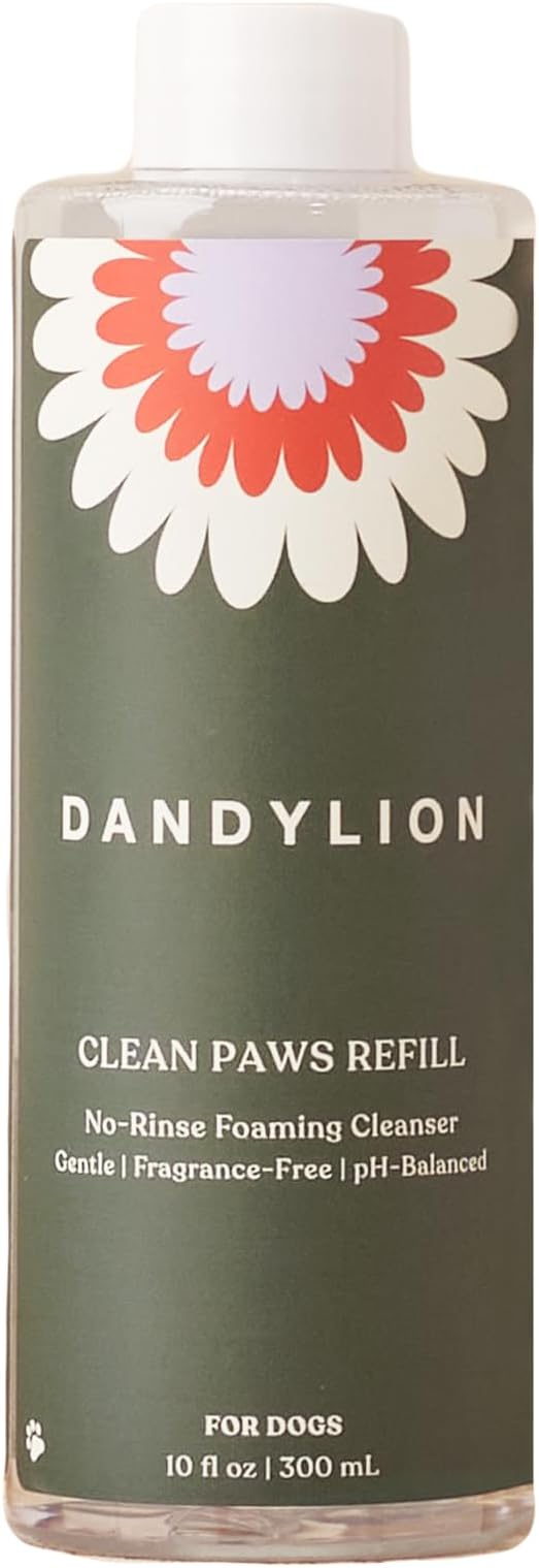 Dandylion Clean Paws Refill - No Rinse Dog Paw Cleaner Refill for Dogs, Fragrance Free pH Balanced Foaming Paw Washer, Pet Cleaning Supplies, Daily Post-Walk Use, 10 fl oz