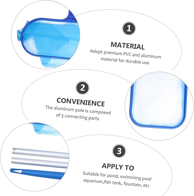 LIOOBO 1set Pool Cleaning Net Telescopic Aluminum Rod Fine Mesh for Leaf and Debris Removal for Swimming Pools and Spas Easy to Use