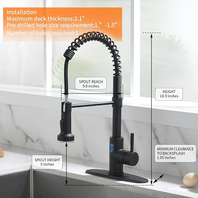 Touchless Kitchen Faucet with Pull Down Sprayer LED Light Single Handle Kitchen Sink Faucet Motion Sensor Smart Hands-Free, Stainless Steel Black